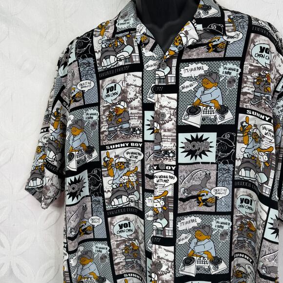 Vintage Y2K Dagacci Plaitum Jean Wear All Over Urban Comic Shirt Size L - Picture 4 of 7